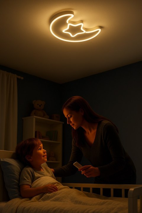 Lampa LED sufitowa plafon do pokoju dziecięcego ściemniana LUMELA + pilot księżyc biała