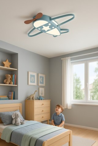 Lampa LED sufitowa plafon do pokoju dziecięcego ściemniana LUMELA + pilot samolot