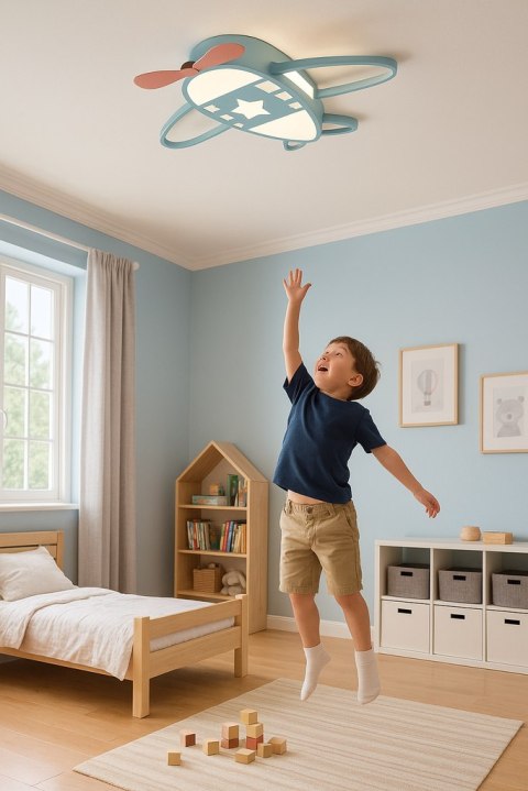 Lampa LED sufitowa plafon do pokoju dziecięcego ściemniana LUMELA + pilot samolot