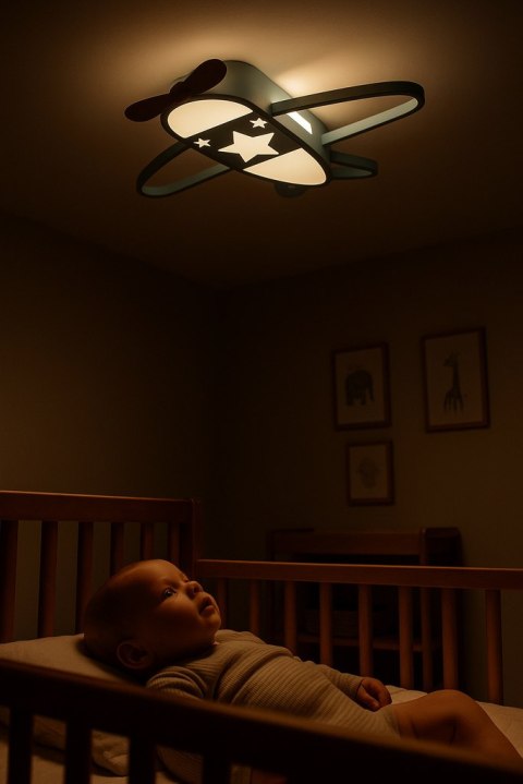 Lampa LED sufitowa plafon do pokoju dziecięcego ściemniana LUMELA + pilot samolot