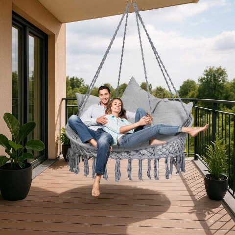 Huśtawka bocianie gniazdo z oparciem ogrodowa 120x140x140 XXL szare