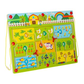 Gra labirynt magnetyczna planszowa drewniana do podróży farma 2 graczy