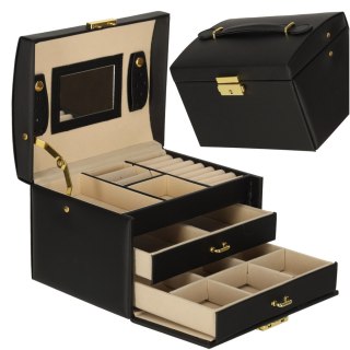 Szkatułka kuferek na biżuterię z szufladami czarna