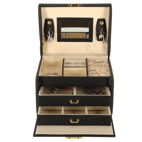 Szkatułka kuferek na biżuterię z szufladami czarna