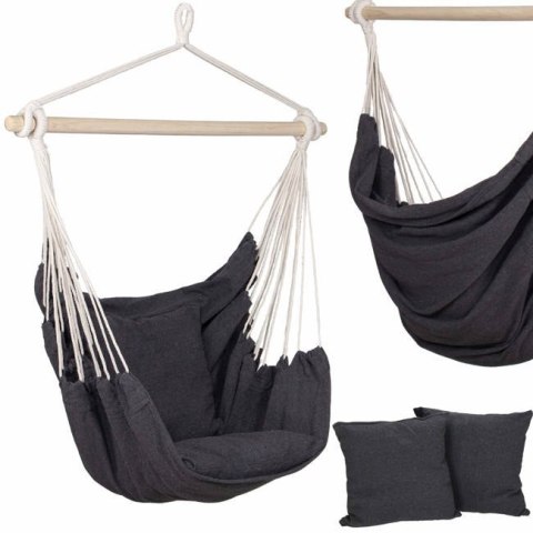 Fotel wiszący krzesło brazylijskie huśtawka z poduszkami BOHO czarny