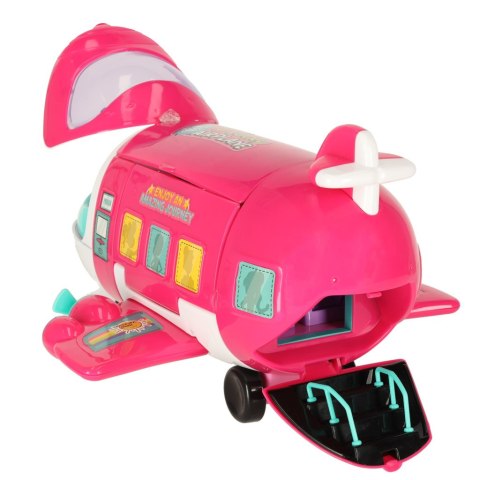 Samolot dla lalek pasażerski 2w1 rozkładany akcesoria różowy