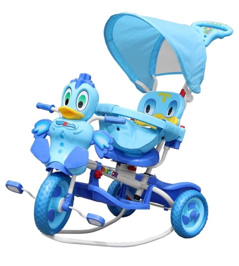 3-kołowy Rowerek dla dzieci Kaczka Niebieski + Dźwięki + Daszek + Barierka + Podnóżek + Rączka + Schowek