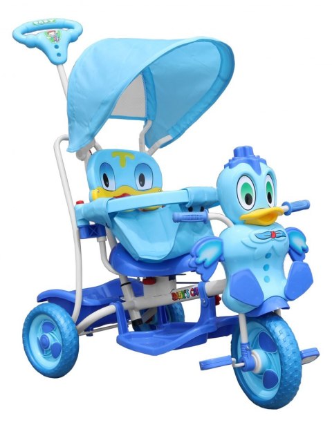 3-kołowy Rowerek dla dzieci Kaczka Niebieski + Dźwięki + Daszek + Barierka + Podnóżek + Rączka + Schowek