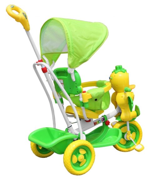 3-kołowy Rowerek dla dzieci Kaczka Zielony + Dźwięki + Daszek + Barierka + Podnóżek + Rączka + Schowek