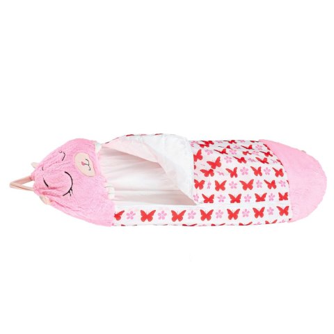 Śpiwór do spania dla dzieci turystyczny poduszka 2w1 135x50cm różowy