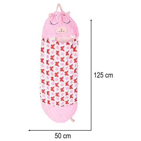 Śpiwór do spania dla dzieci turystyczny poduszka 2w1 135x50cm różowy