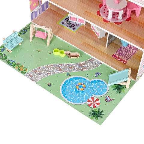 Domek dla lalek drewniany Lulilo Gardeno z ogródkiem mebelki 70cm różowy LED