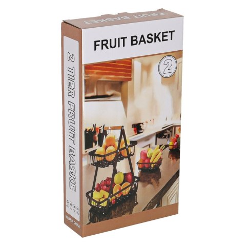 Kosz na owoce dwupoziomowy piętrowy metal drewno