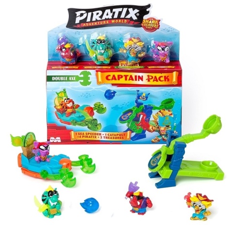Piratix 2 Shark Treasure Capitan Pack Double Axe zestaw 4 figurki katapulta