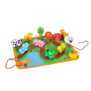 Klocki drewniane do nawlekania tablica plansza farma zwierzęta