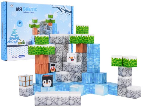 Klocki magnetyczne pikselowe kraina śniegu zestaw klocków 66el.