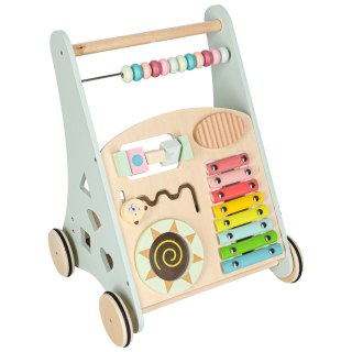 Pchacz dla dziecka chodzik drewniany z liczydłem niebieski