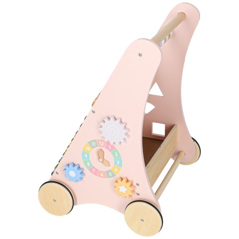 Pchacz dla dziecka chodzik drewniany z liczydłem różowy