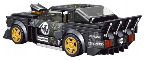 „Zestaw Klocków Mould King – Czarne Sportowe Auto 414 elementów z gumowymi oponami i boxem wystawowym