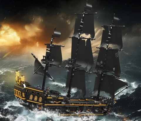 Klocki statek okręt piracki czarny żagiel żaglowiec z klocków