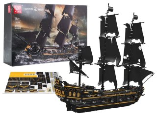 Klocki statek okręt piracki czarny żagiel żaglowiec z klocków