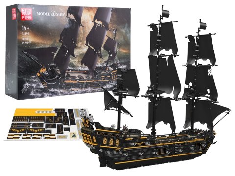 Klocki statek okręt piracki czarny żagiel żaglowiec z klocków