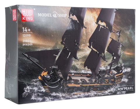 Klocki statek okręt piracki czarny żagiel żaglowiec z klocków