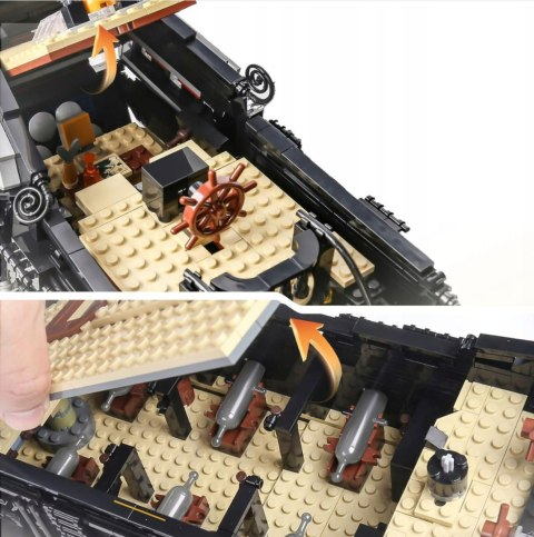 Klocki statek okręt piracki czarny żagiel żaglowiec z klocków