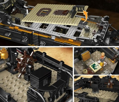 Klocki statek okręt piracki czarny żagiel żaglowiec z klocków