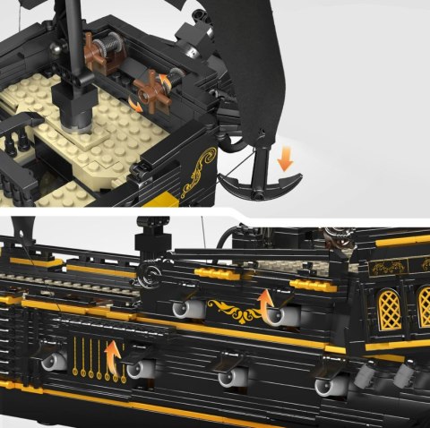 Klocki statek okręt piracki czarny żagiel żaglowiec z klocków