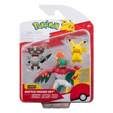 Pokemony Zestaw 3 figurek Pikachu Perrserker Hawlucha 3pack figurki bitewne
