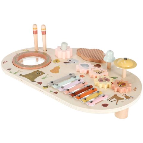 Stolik edukacyjny drewniany tablica muzyczna cymbałki talerze