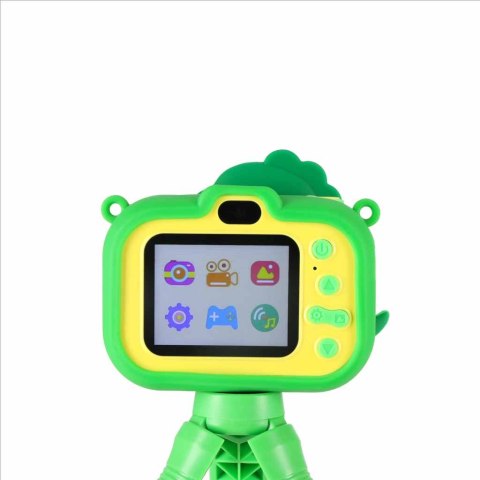 Aparat fotograficzny cyfrowy dla dzieci na statywie dinozaur zielony