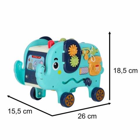 Słonik interaktywny montessori wbijak sorter klocki młotek 26cm