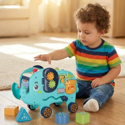 Słonik interaktywny montessori wbijak sorter klocki młotek 26cm