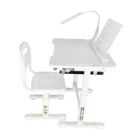 Biurko dziecięce szkolne regulowane krzesło lampka LED USB białe
