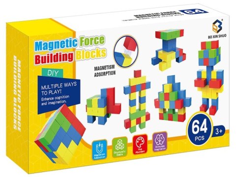 Klocki Magnetyczne 3D Konstrukcyjne KOSTKI BUDOWLANE Sześciany Zestaw Klocków 64 el.