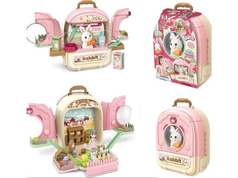 Królik w Plecaku Zabawka 3w1 Mini Farma Ogródek Plecak Domek Dla Lalek