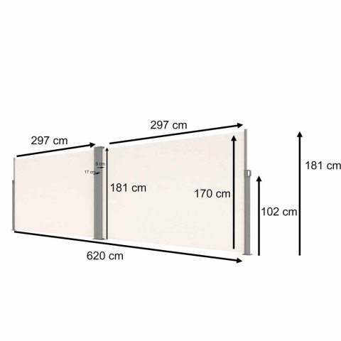 Markiza narożna boczna tarasowa LUARO parawan zwijany 181 x 620 cm beżowy