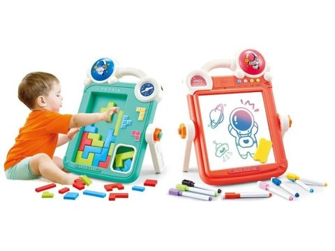 Wielofunkcyjna Dwustronna Tablica 2w1 Zmazywalna Klocki Układanka Edukacyjna CZERWONA