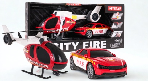 Helikopter straż pożarna + Autko Straż Pożarna Dżwięki + oświetlenie