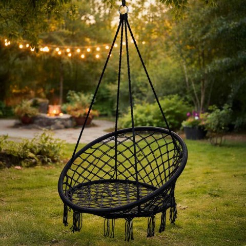 Huśtawka fotel bocianie gniazdo z oparciem czarna 80cm 120kg