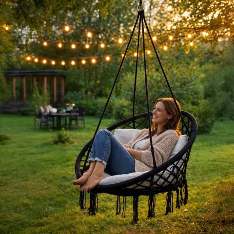 Huśtawka fotel bocianie gniazdo z oparciem czarna 80cm 120kg