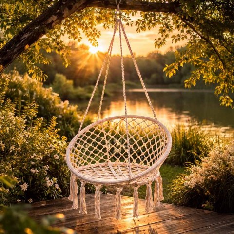 Huśtawka fotel bocianie gniazdo z oparciem ecru 80cm 120kg