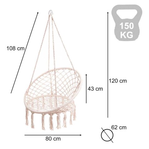 Huśtawka fotel bocianie gniazdo z oparciem ecru 80cm 120kg
