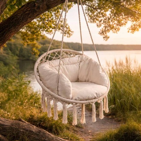 Huśtawka fotel bocianie gniazdo z oparciem ecru 80cm + poduszki 120kg