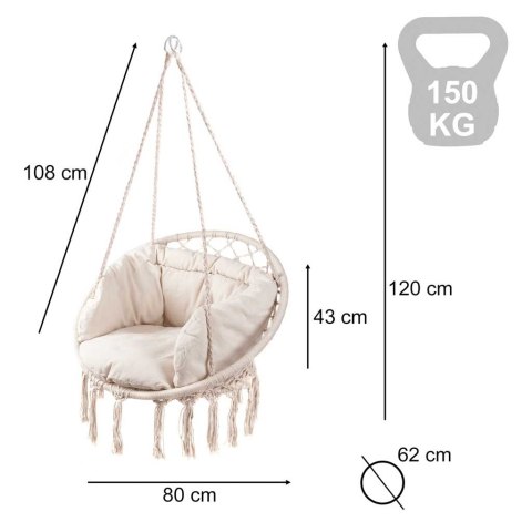 Huśtawka fotel bocianie gniazdo z oparciem ecru 80cm + poduszki 120kg