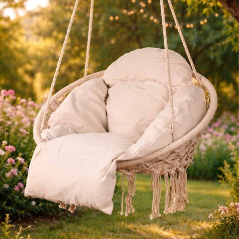 Huśtawka ogrodowa bocianie gniazdo z poduszką XXL ecru 120kg