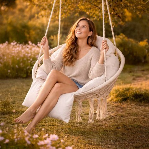 Huśtawka ogrodowa bocianie gniazdo z poduszką XXL ecru 120kg