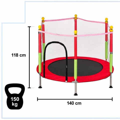 Trampolina ogrodowa dla dzieci siatka 140cm 55inch czerwona